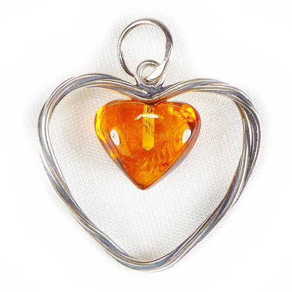 654-78 Serduszko Wisiorek Srebro 925 Bursztyn