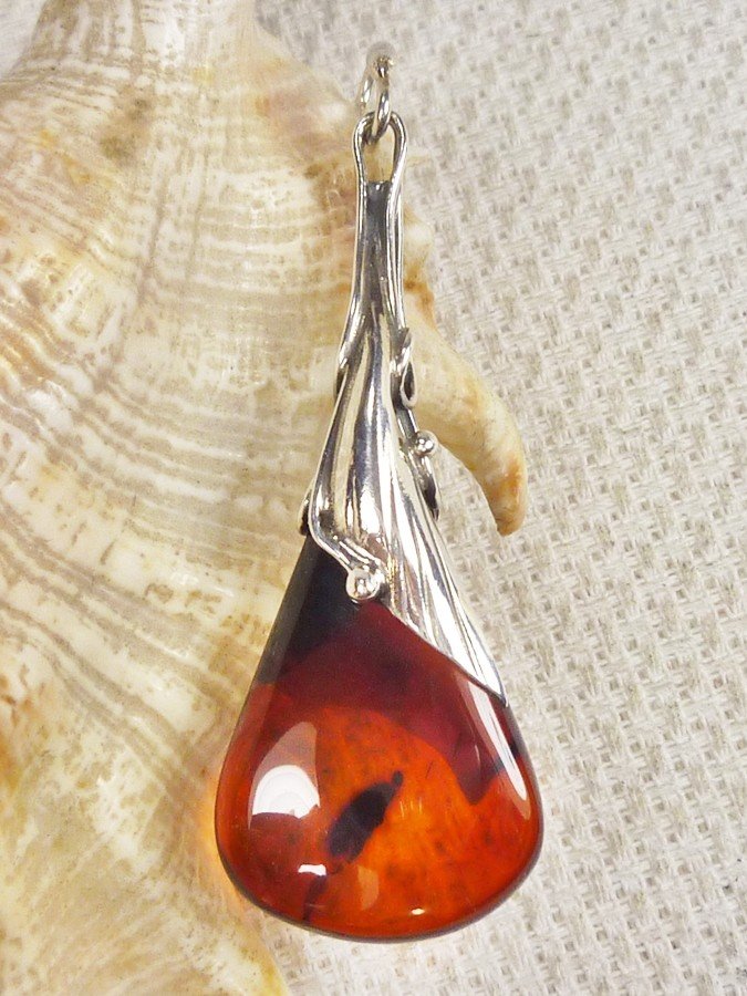 611-49 Wisiorek Srebro z Bursztynem -HAND MADE-