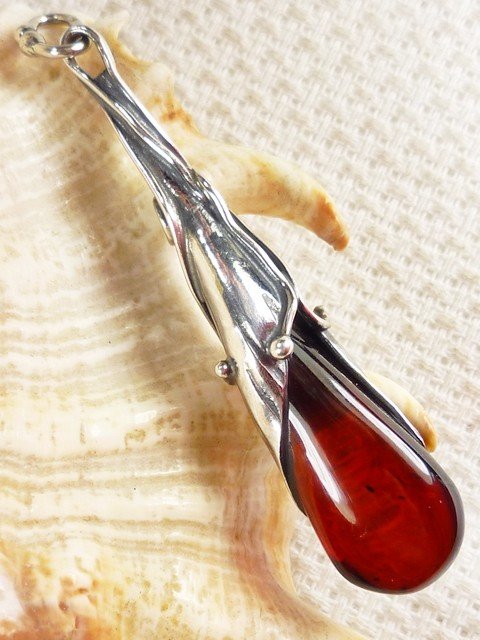 622-15 Wisiorek Srebro z Bursztynem -HAND MADE-