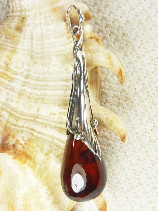 611-35 Wisiorek Srebro z Bursztynem -HAND MADE-