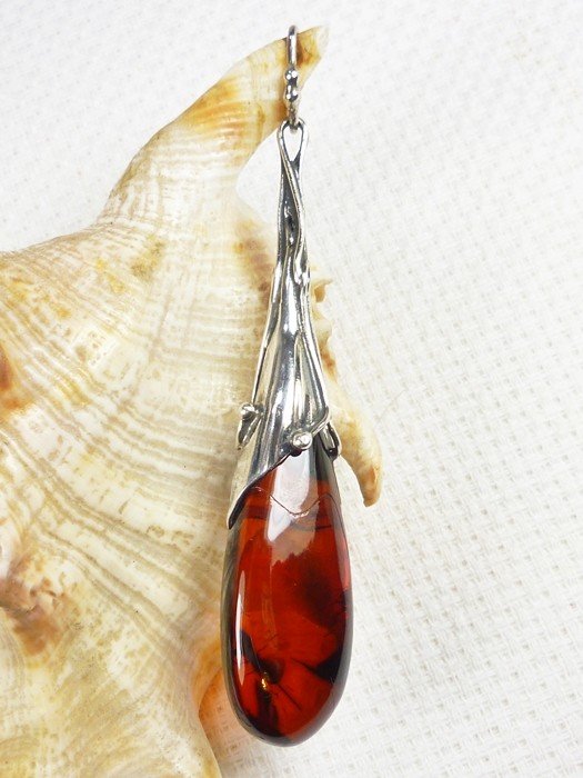 611-36 Wisiorek Srebro z Bursztynem -HAND MADE-