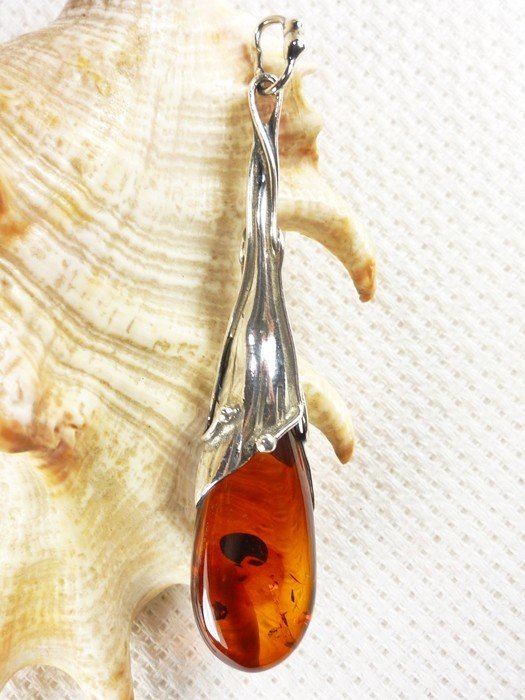 611-18 Wisiorek Srebro z Bursztynem -HAND MADE-