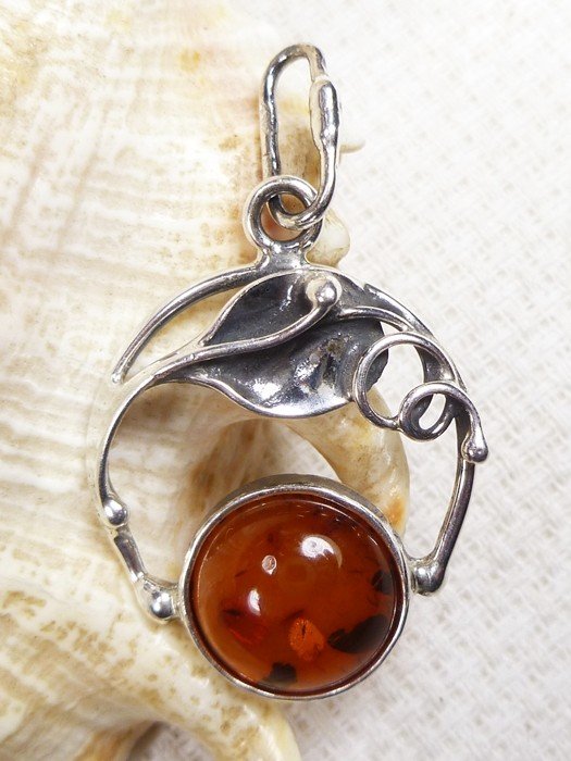 608-5 Wisiorek Srebro z Bursztynem -HAND MADE-