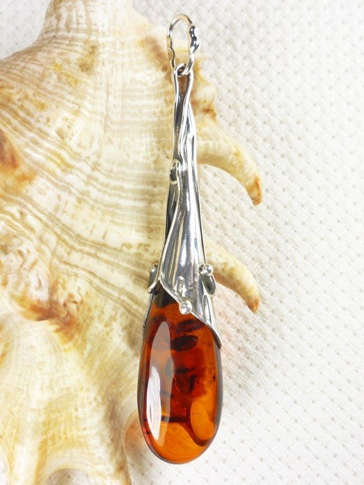 611-23 Wisiorek Srebro z Bursztynem -HAND MADE-