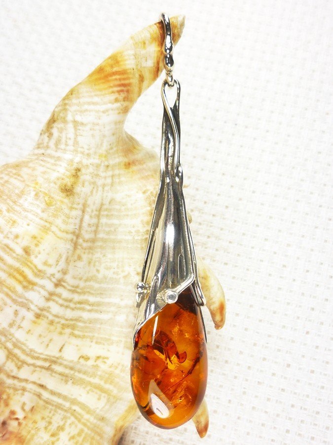 610-113 Wisiorek Srebro z Bursztynem -HAND MADE-