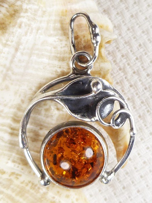 608-6 Wisiorek Srebro z Bursztynem -HAND MADE-