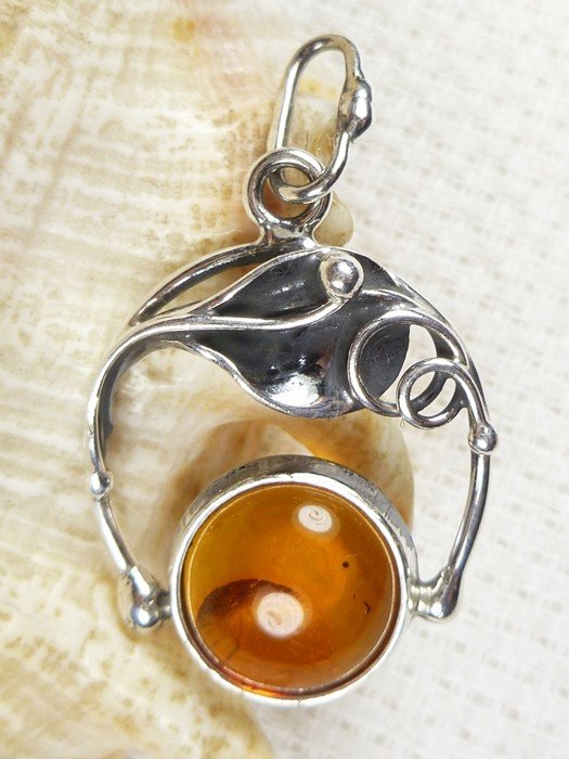 608-4 Wisiorek Srebro z Bursztynem -HAND MADE-