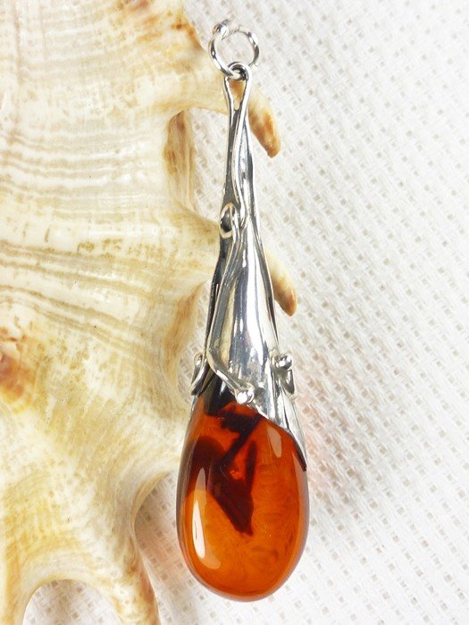 611-24 Wisiorek Srebro z Bursztynem -HAND MADE-