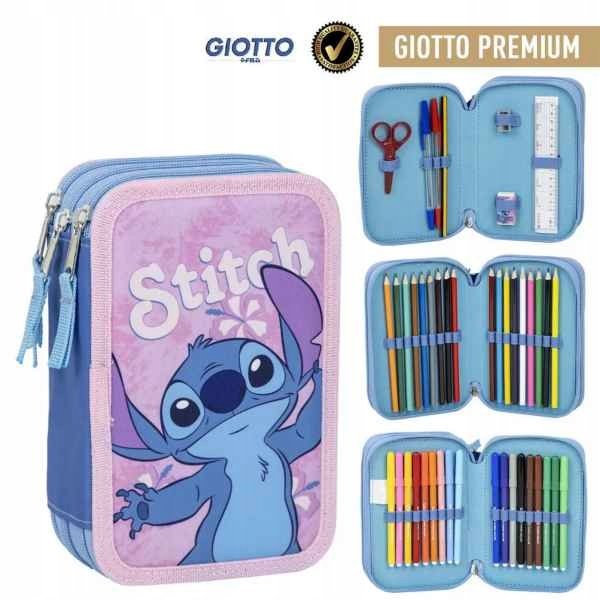 Piórnik trzykomorowy rozkładany potrójny z wyposażeniem Stich LILO I STITCH