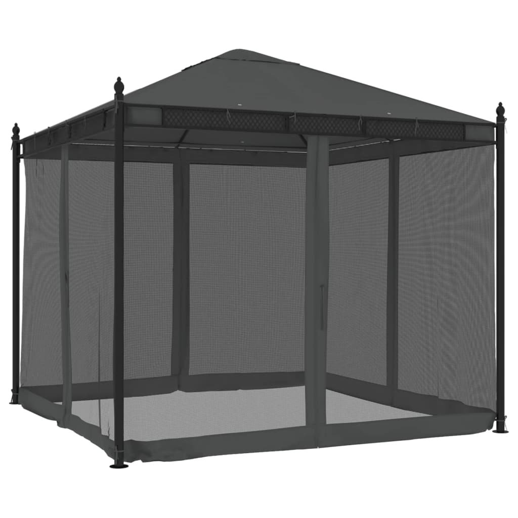 vidaXL Altanka ze ścianami z siatki, antracytowa, 2,93x2,93 m, stal