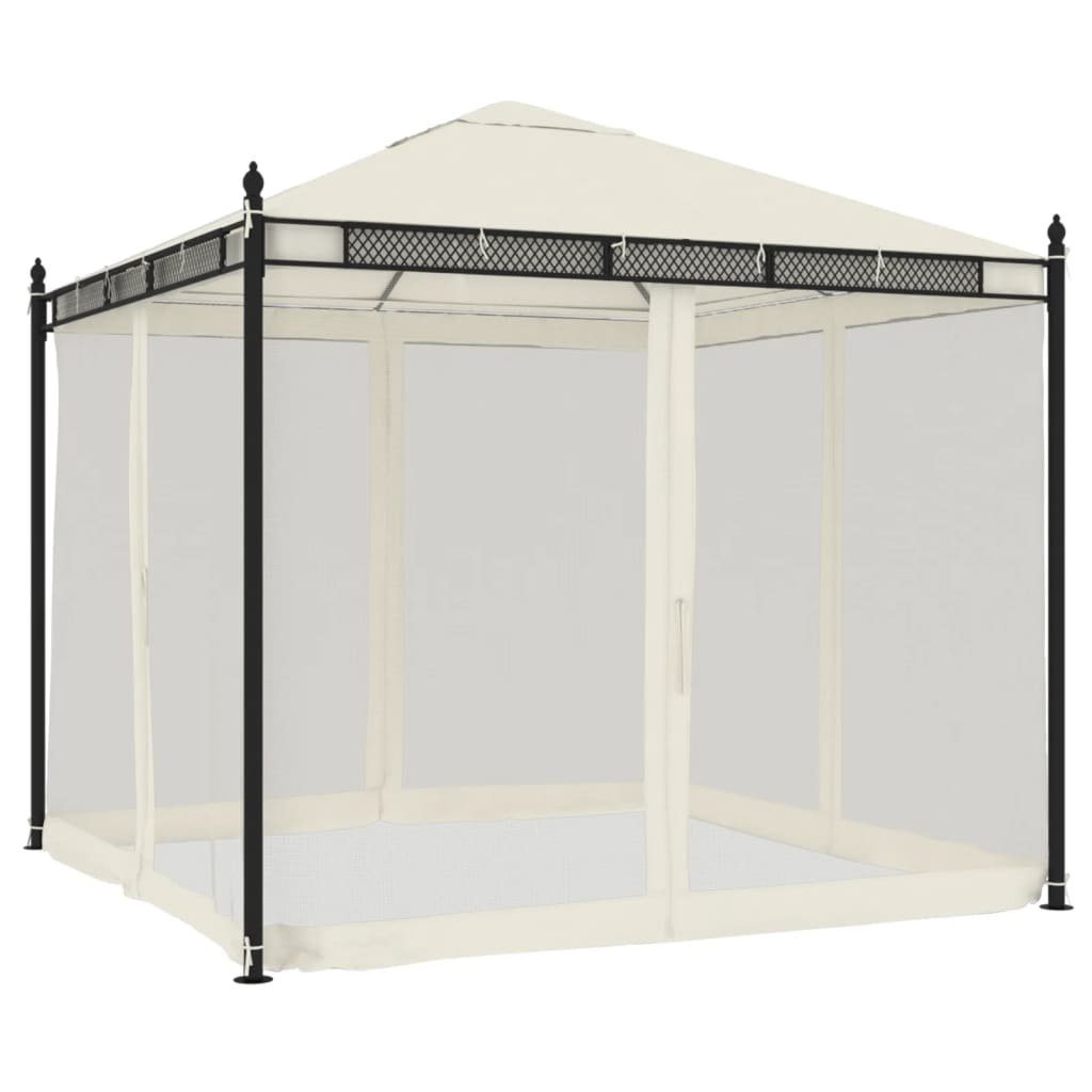 vidaXL Altanka ze ścianami z siatki, kremowa, 2,93x2,93 m, stal