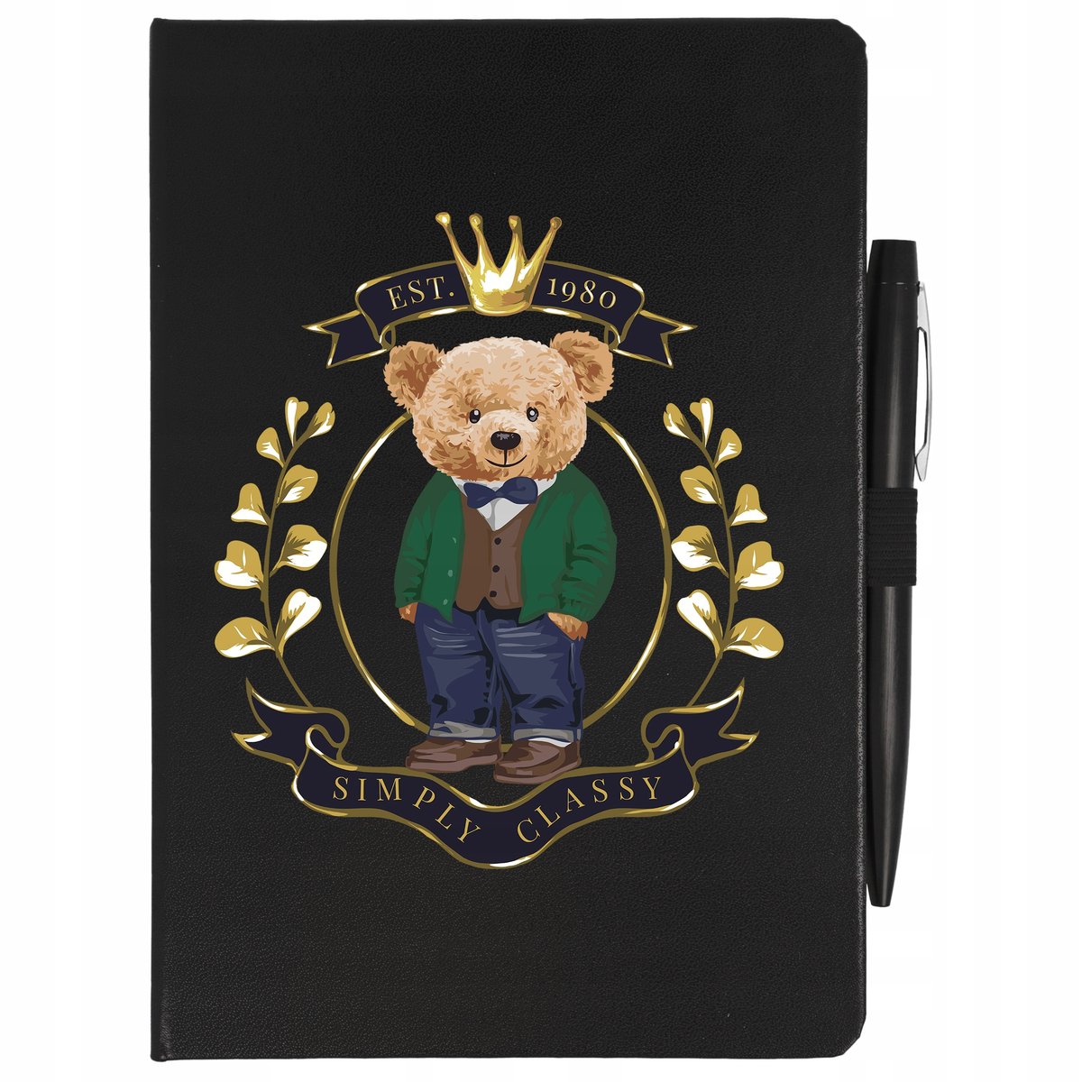 NOTES CZARNY A5 + DŁUGOPIS PLUSZAK ELEGANCKI Wzory