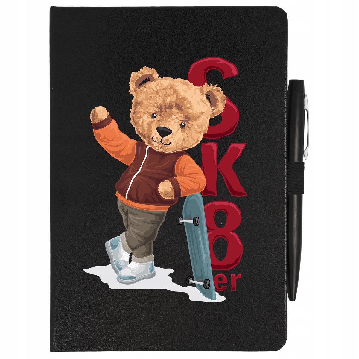 NOTES CZARNY A5 LINIA+ DŁUGOPIS MIŚ SKATER Wzory