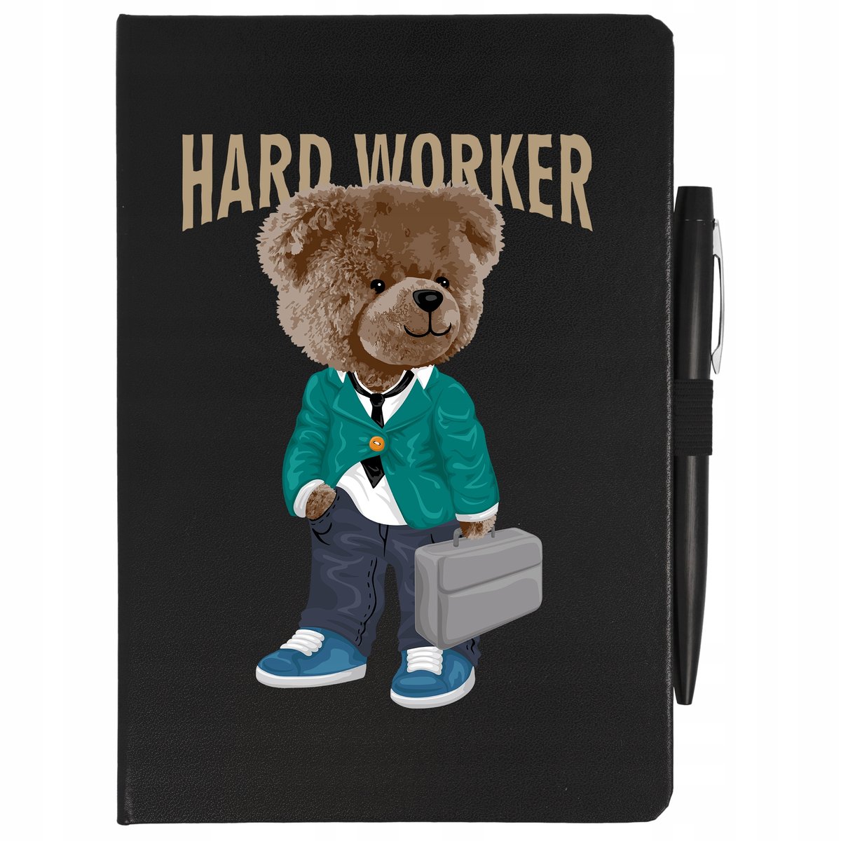 NOTES CZARNY A5 LINIA+ DŁUGOPIS HARD WORKER Wzory