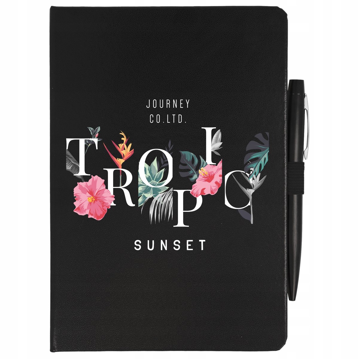 NOTES CZARNY A5 + DŁUGOPIS CYTATY KWIATY Wzory