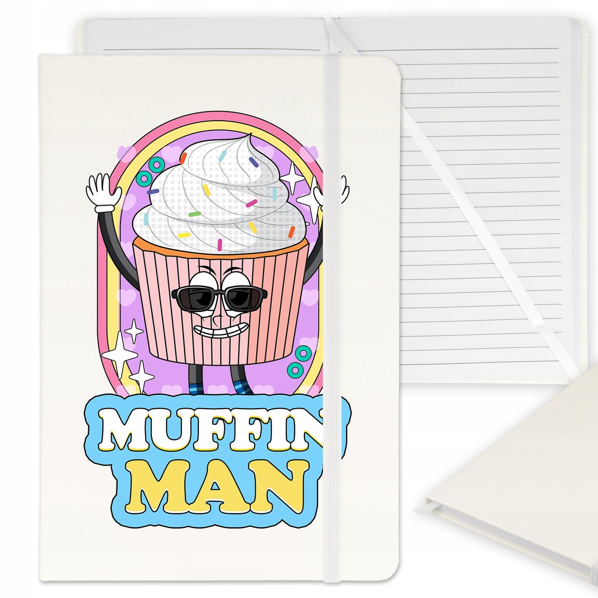 NOTES Z GUMKĄ A5 BIAŁY MOTYW MUFFIN MAN WZORY