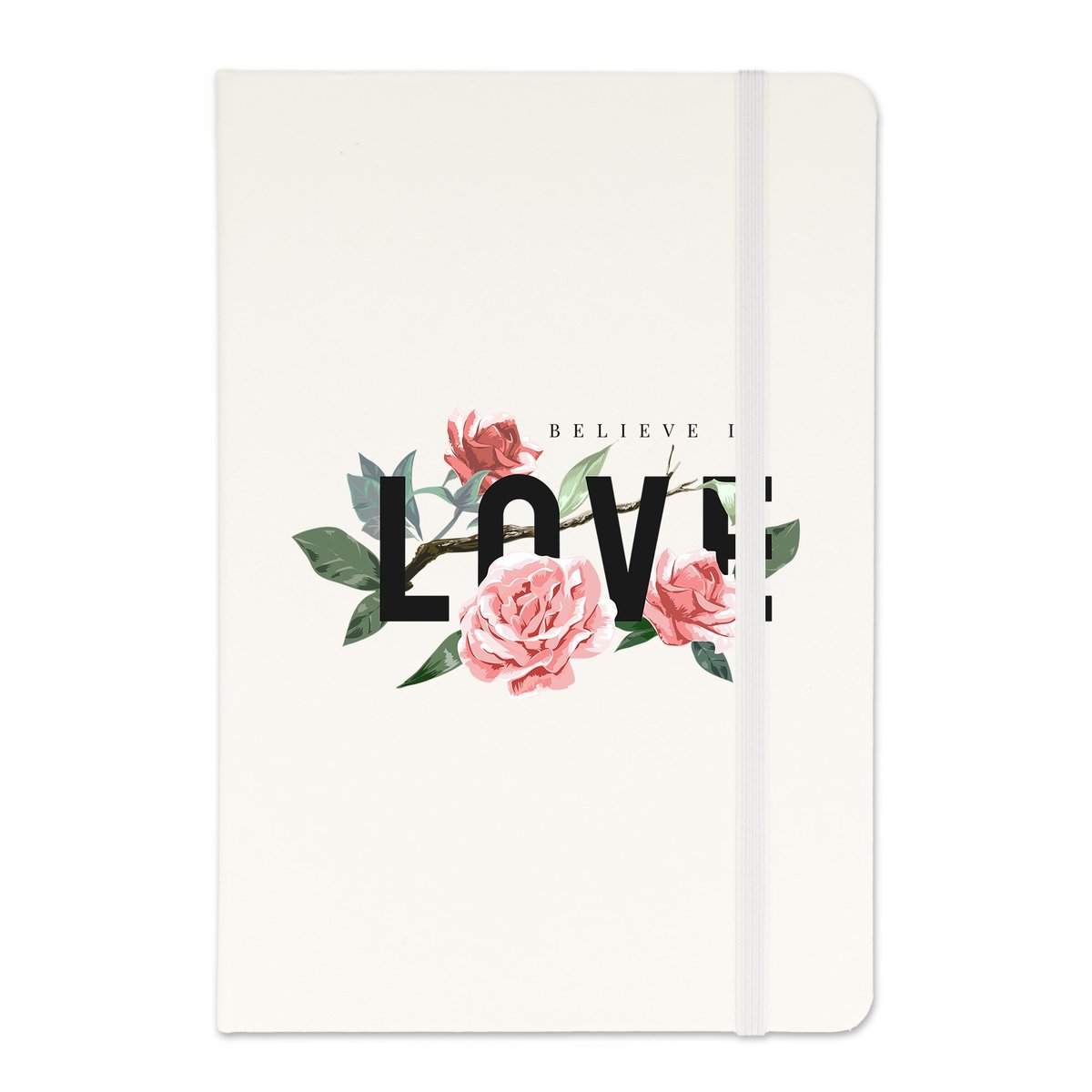 NOTES BIAŁY A5 W LINIE z Gumką MIŁOŚĆ KWIAT Wzory