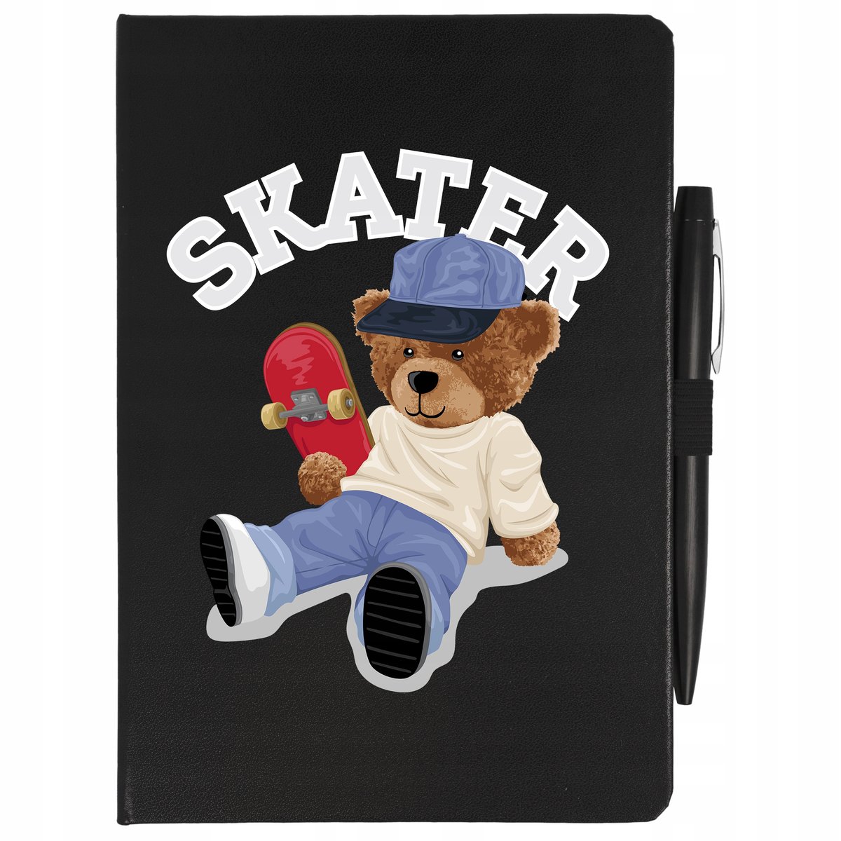 NOTES CZARNY A5 LINIA+ DŁUGOPIS SKATER MIŚ Wzory