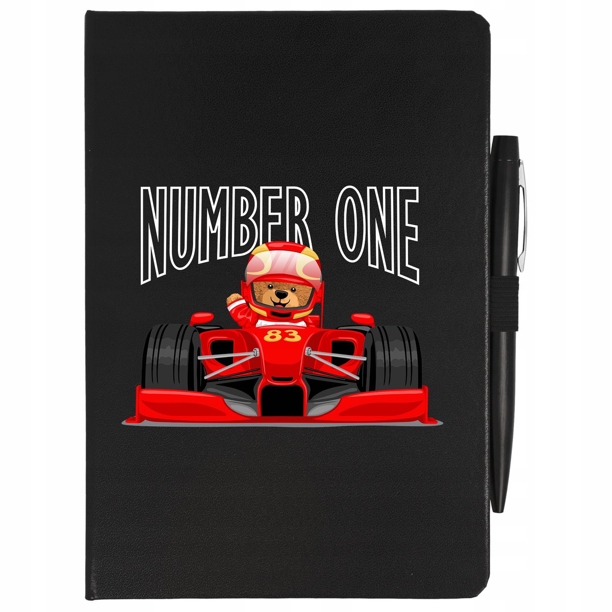 NOTES CZARNY A5 + DŁUGOPIS F1 MIŚ RAJDOWIEC Wzory