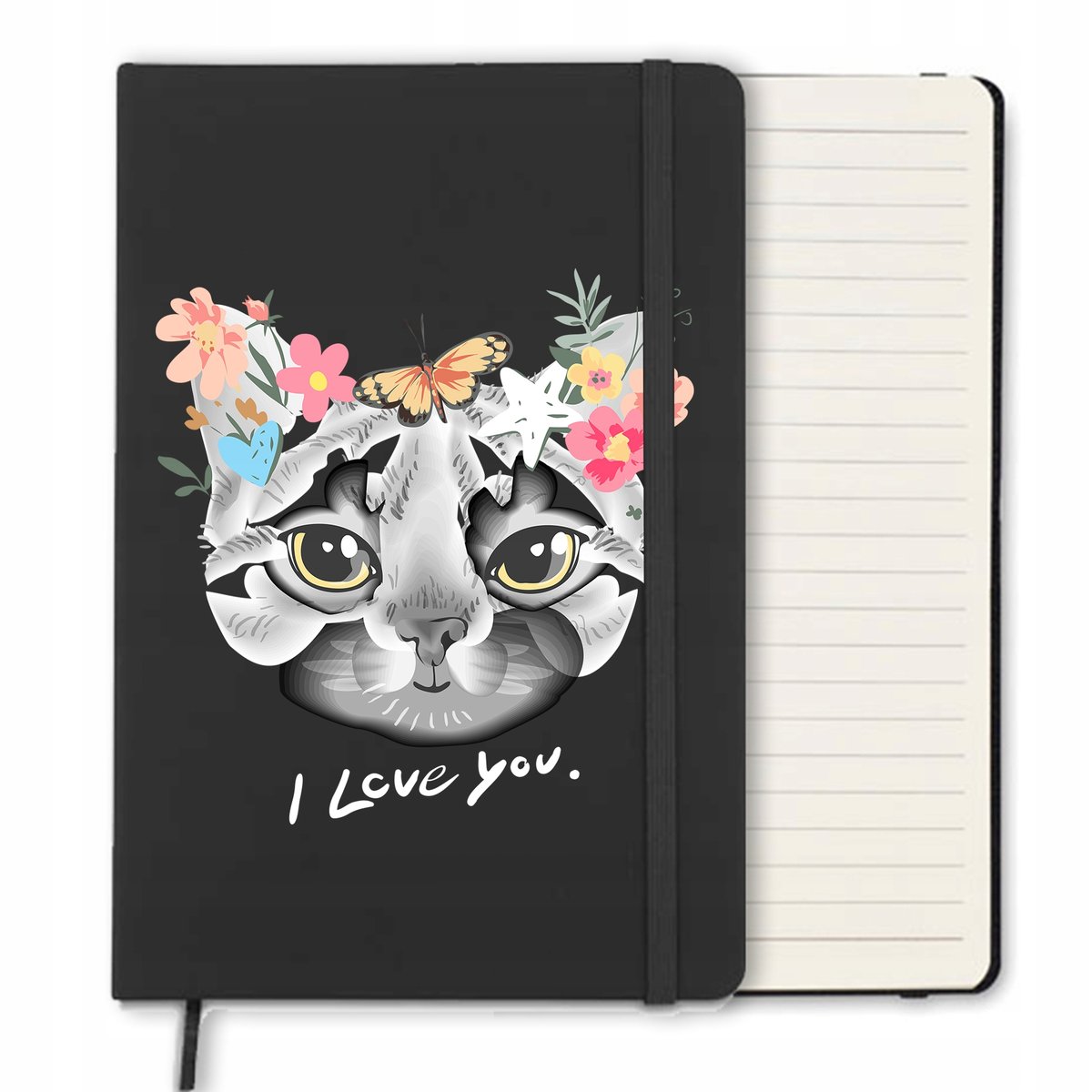NOTES A5 CZARNY w Linie Notatnik KITTY LOVE Wzory