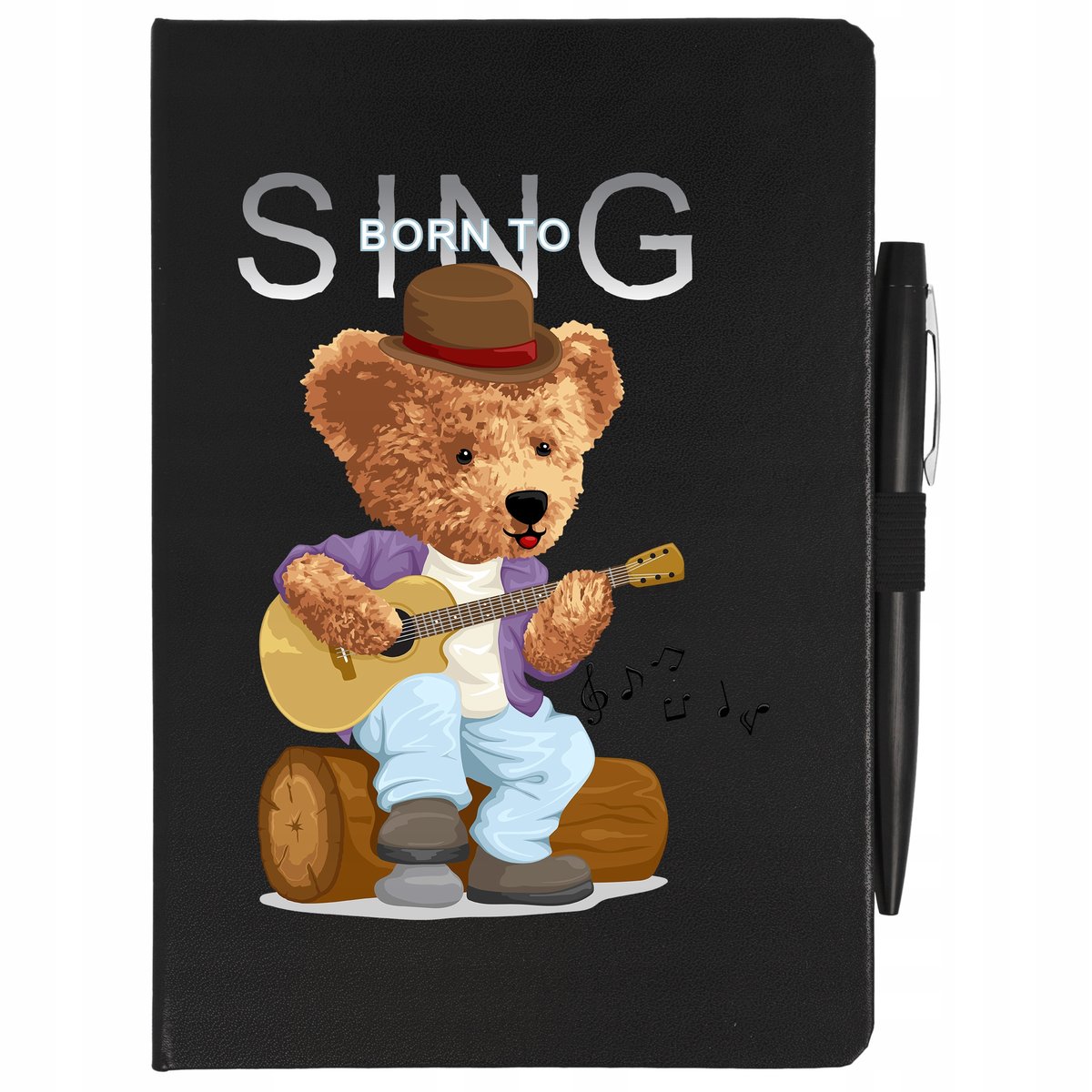 NOTES CZARNY A5 LINIA+ DŁUGOPIS BORN TO SING Wzory