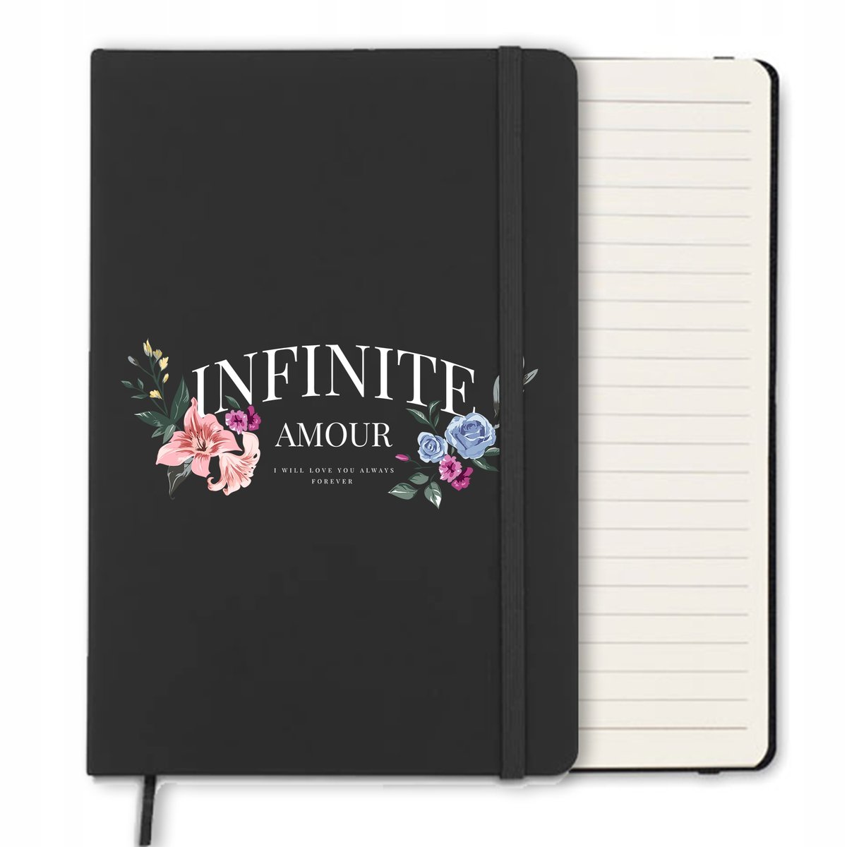 NOTES A5 CZARNY W Linie Gumka NATURA MIŁOŚĆ Wzory