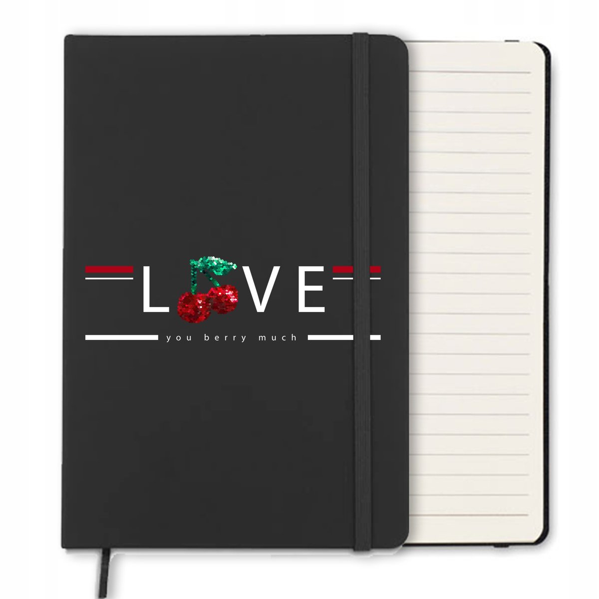 NOTES A5 CZARNY w Linie Notatnik WIŚNIE LOVE Wzory