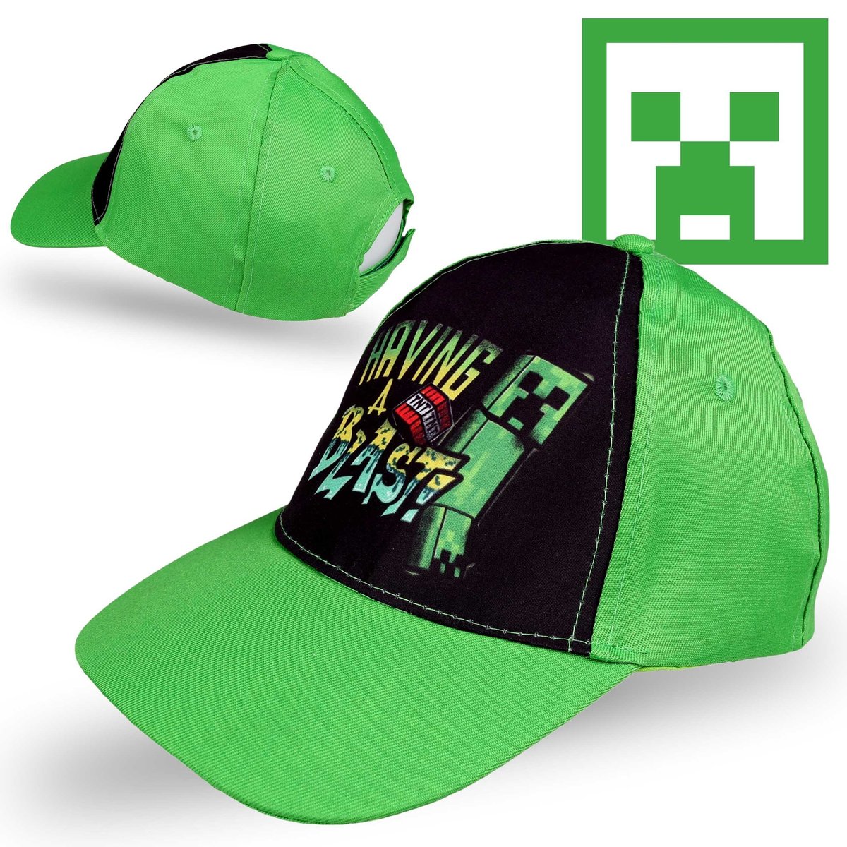 Minecraft Zielona chłopięca czapka z daszkiem, dla chłopca 52 cm