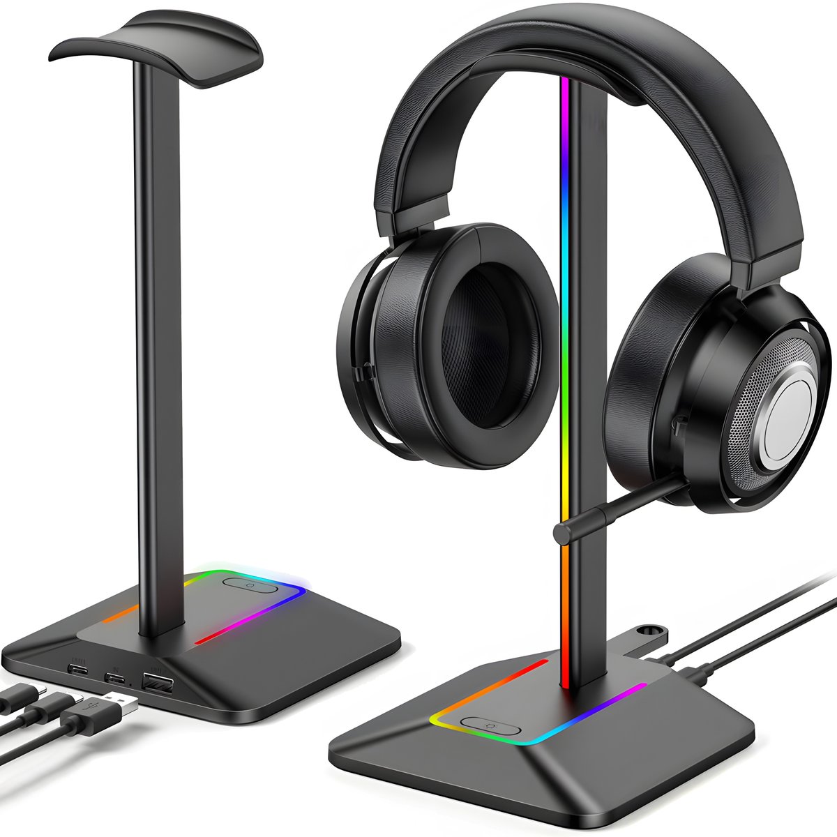 STOJAK STATYW NA SŁUCHAWKI NEW BEE GAMINGOWY PODŚWIETLENIE RGB LED HUB USB
