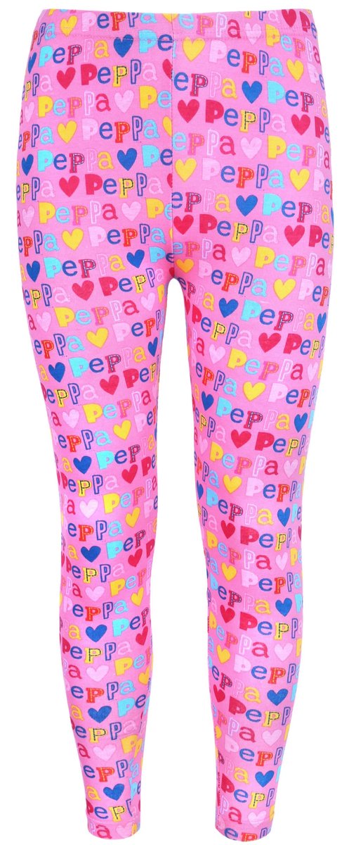 Różowe legginsy dziewczęce, kolorowe napisy Świnka Peppa 8 lat 128 cm