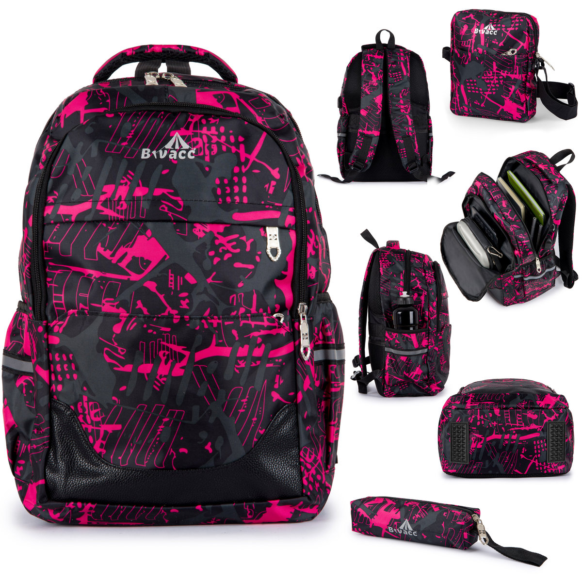 Bivacc MULTITASK W325 plecak szkolny młodzieżowy czarno-fioletowy