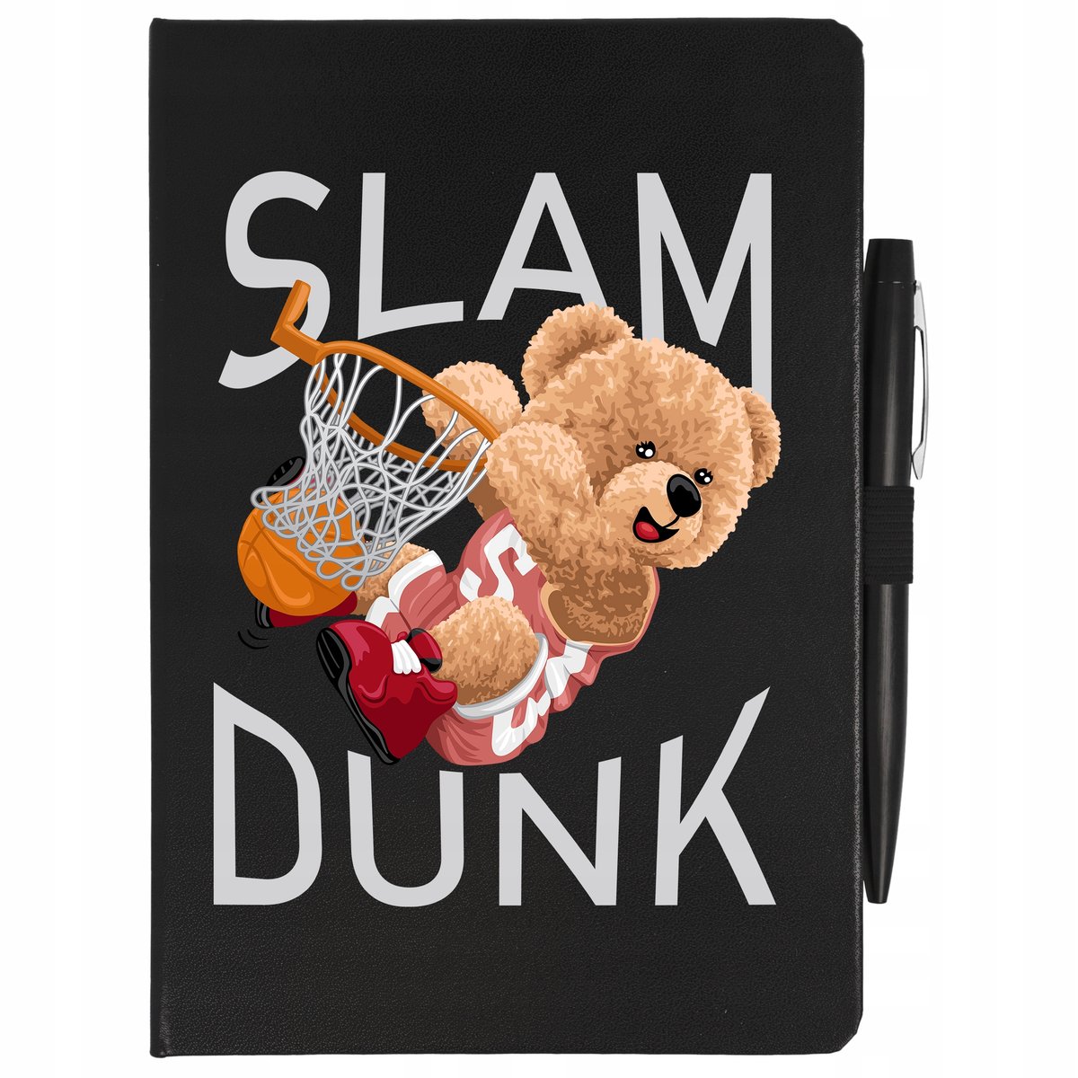 NOTATNIK CZARNY A5 + DŁUGOPIS KOSZYKARZ MIŚ Wzory