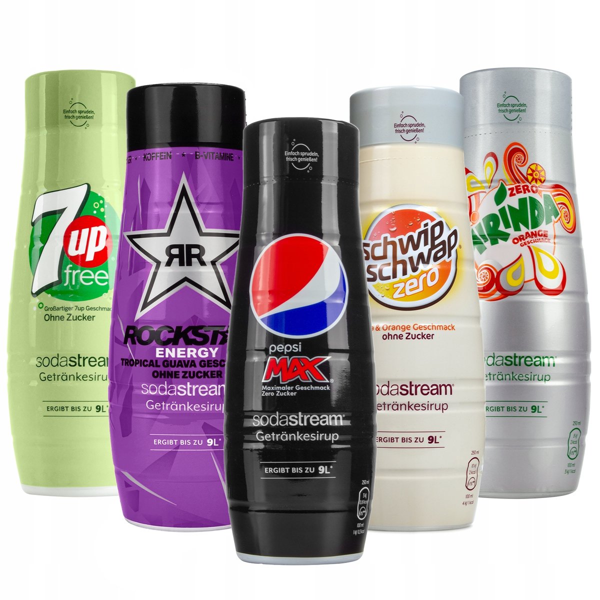 5x Syrop Do Soda Stream Zero Mirinda, Rockstar Energy Guava, 7 Up,pepsi Max, Schwip Schwap Bez Cukru 440 Ml