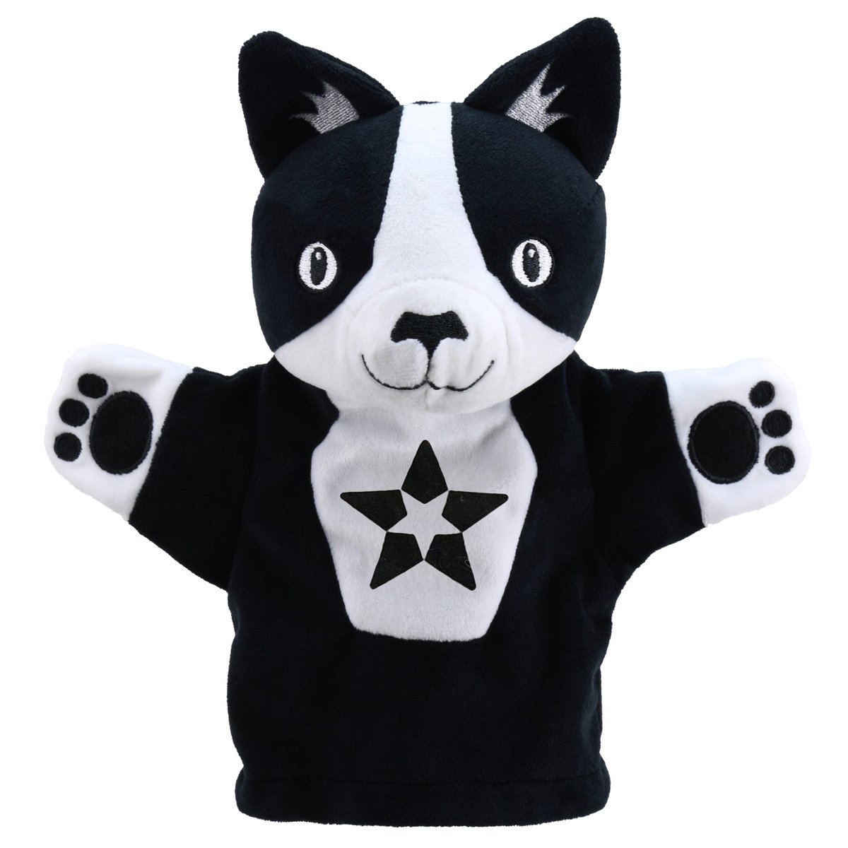 pacynka sensoryczna kukiełka kotek czarno-biała do zabawy z niemowlętami