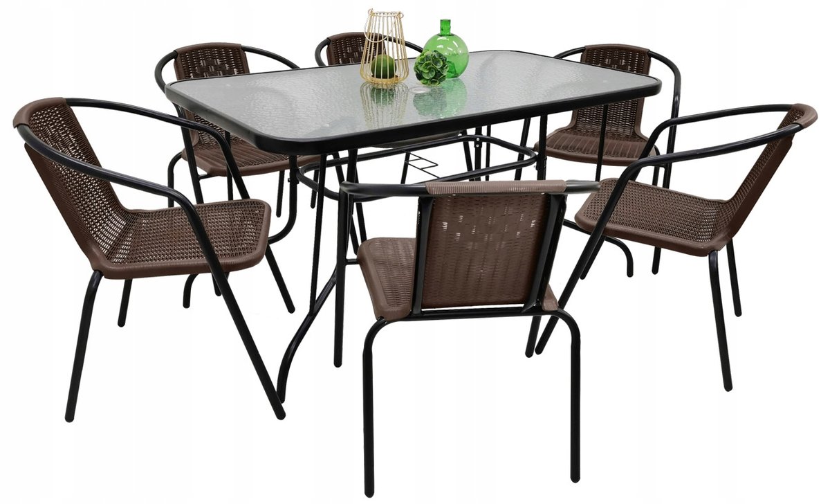 Zestaw Mebli Ogrodowych Stół Bergamo /O 140X80 + 6X Krzesło Lorettto Brąz