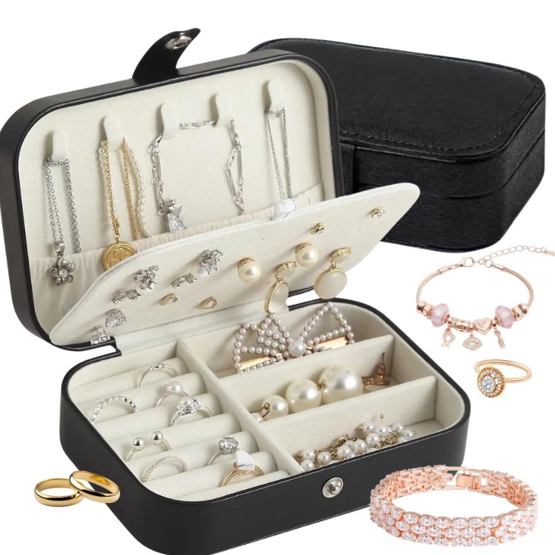 Pudełko Organizer Szkatułka Na Biżuterię Kolczyki Kuferek Elegancki Etui Czarny