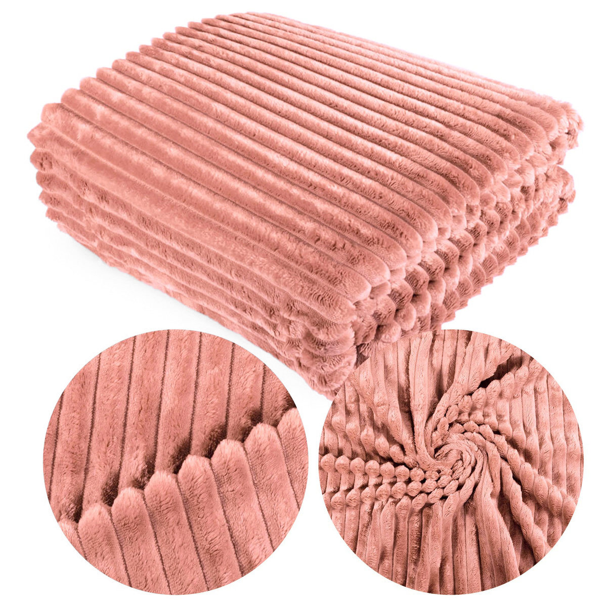 Koc 200x220 Mikrofibra Tłoczona ARDEA Pasy Jednolity Pled Narzuta