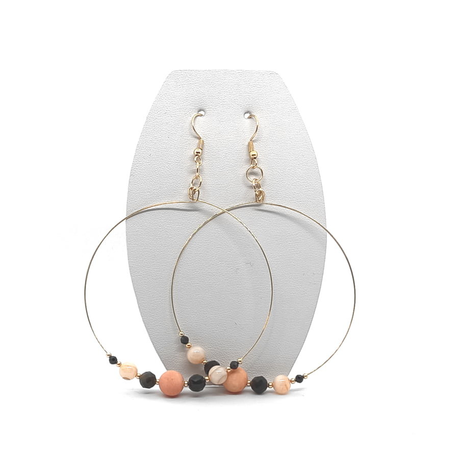 Kolczyki pozłacane koła, Turmalin, Obsydian, Jadeit, Stal chir. KOL069