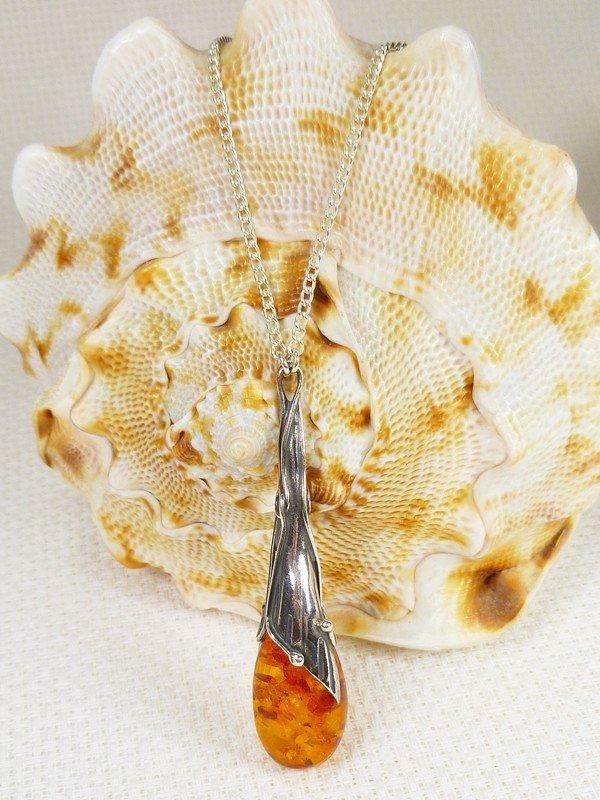 730-34 Naszyjnik Srebro z Bursztynem -HAND MADE-