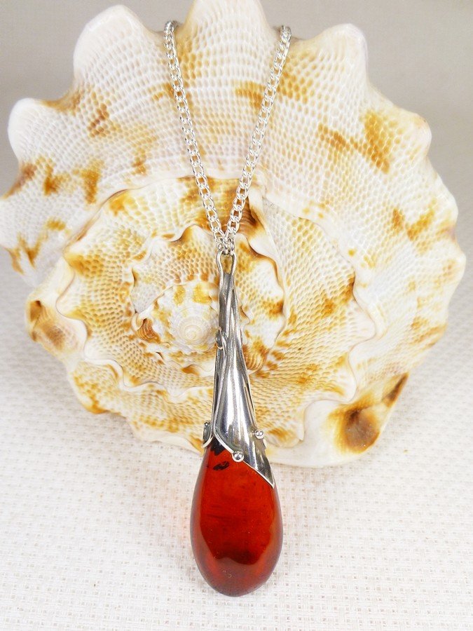 735-35 Naszyjnik Srebro z Bursztynem -HAND MADE-
