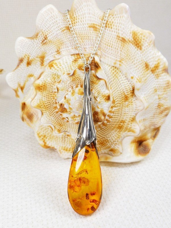 735-33 Naszyjnik Srebro z Bursztynem -HAND MADE-