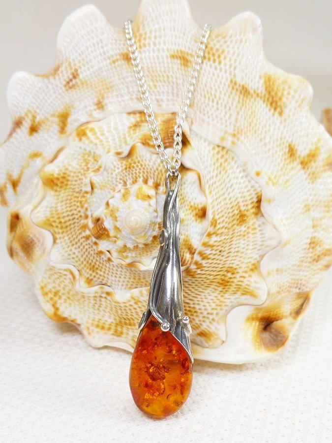 730-42 Naszyjnik Srebro z Bursztynem -HAND MADE-