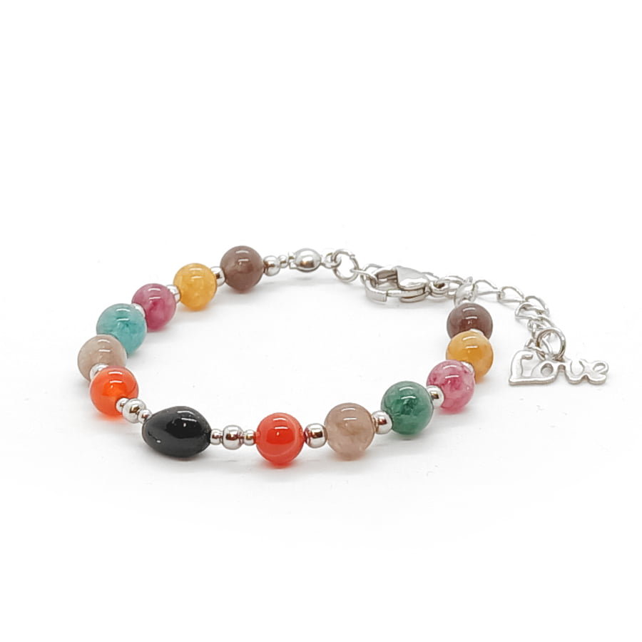 Bransoletka Turmalin, Agat - kamienie naturalne 14,5-18,5cm KAM439 stal chir.