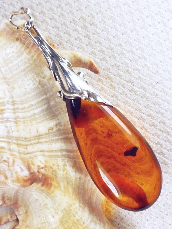 620-911 Wisiorek Srebro z Bursztynem -HAND MADE-*
