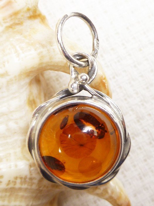 613-23 Wisiorek Srebro z Bursztynem -HAND MADE-*