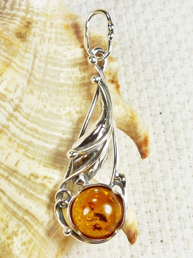 605-8 Wisiorek Srebro z Bursztynem -HAND MADE-*