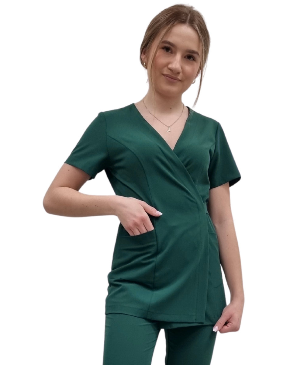 Żakiet kopertowy, tunika zielona butelka basic premium roz. L