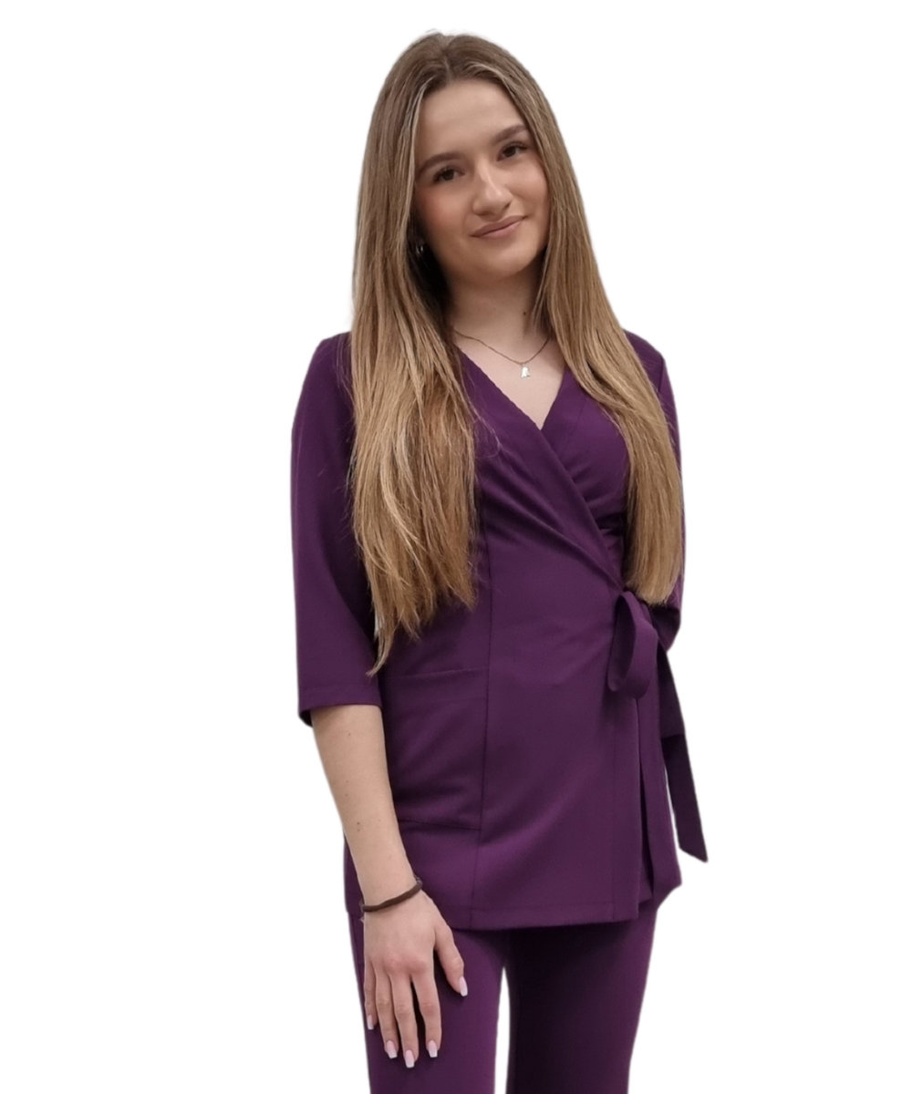 Żakiet kopertowy, tunika fiolet basic premium rękaw 3/4 roz. XS