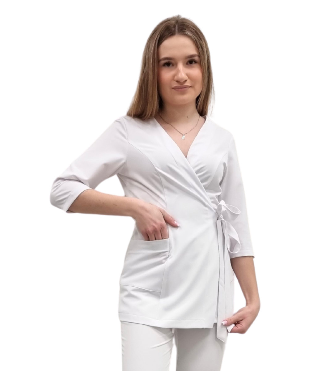 Żakiet kopertowy, tunika biała basic premium rękaw 3/4 roz. XS