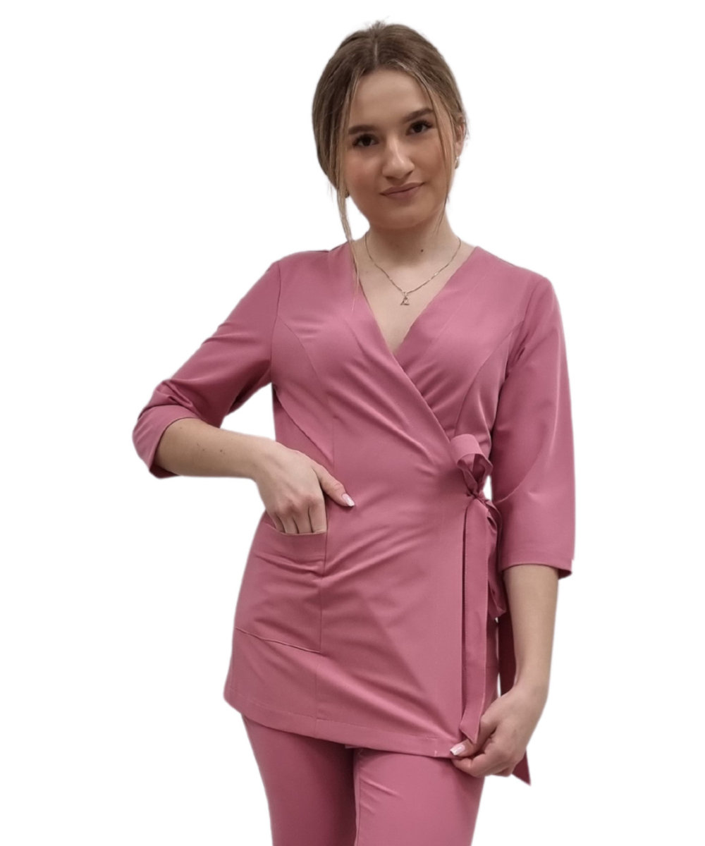 Żakiet kopertowy, tunika brudny róż basic premium rękaw 3/4 roz. XXL